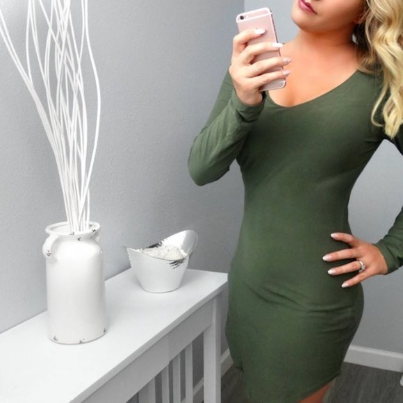 Soft Olive Green Long Sleeve Dress - Picture 2 of 2